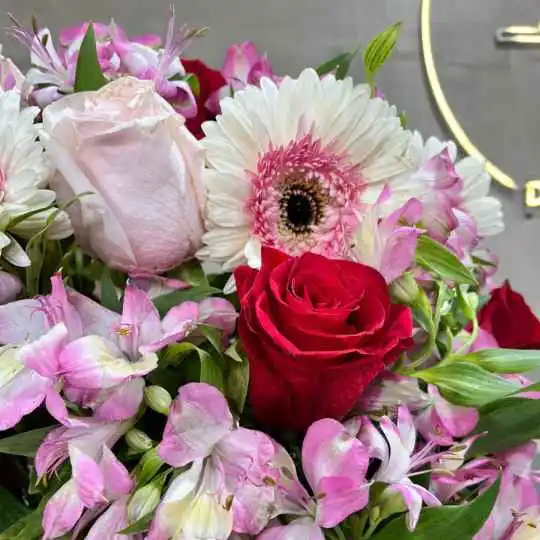 caja pote strass red con rosas y flores de estacion